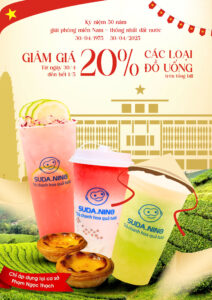 Giảm Giá 20% Tất Cả Đồ Uống Chào Mừng Kỷ Niệm 50 Năm Thống Nhất Đất Nước